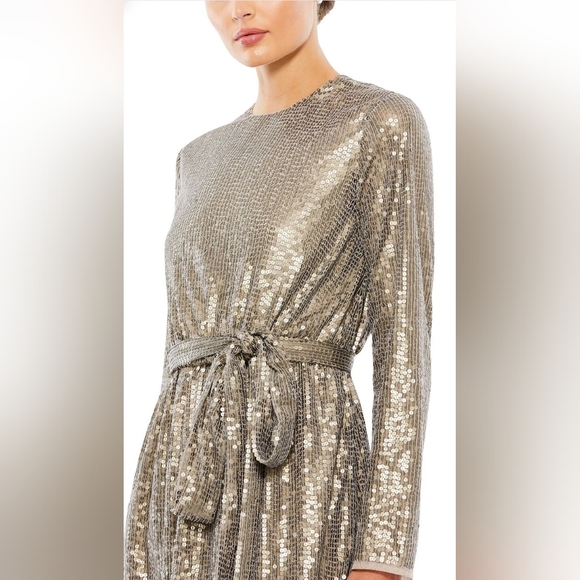 NWT! Mac Duggal, High Neck Long Sleeve Cocktail Dress, Taupe, Size 10, MSRP $398 - Picture 4 of 13
